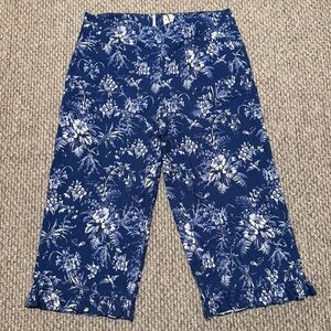 Maeve Colette botanical pants blue and white ruffle